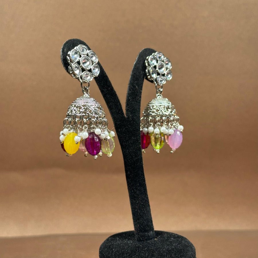 Earrings Silver Color With Multicolor beads