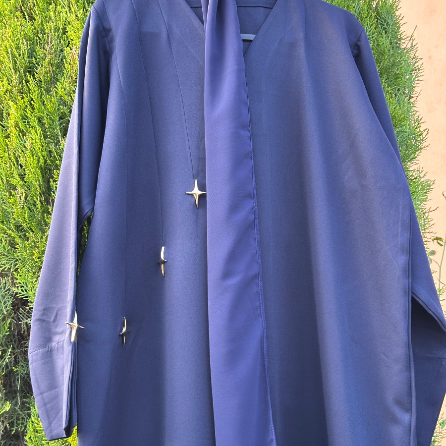 Elegant Dark Blue Abaya with Matching Scarf – Modest Wear for Women