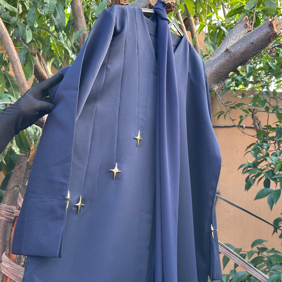 Elegant Dark Blue Abaya with Matching Scarf – Modest Wear for Women