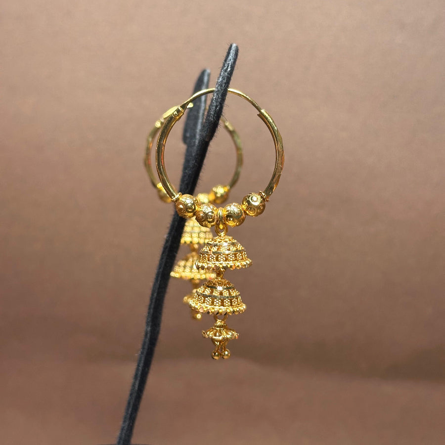 Gold Plated Earrings with 3 Jhumki Dangle Style