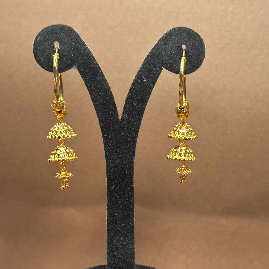 Gold Plated Earrings with 3 Jhumki Dangle Style