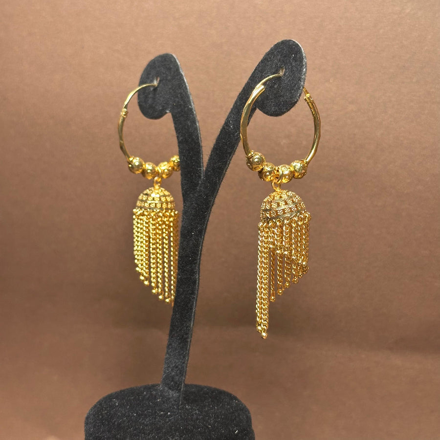 Gold Plated Hoop Earrings with Chain Tassel Drop