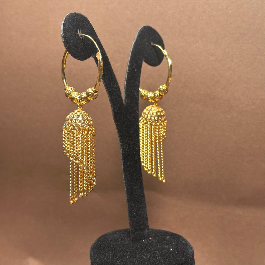 Gold Plated Hoop Earrings with Chain Tassel Drop