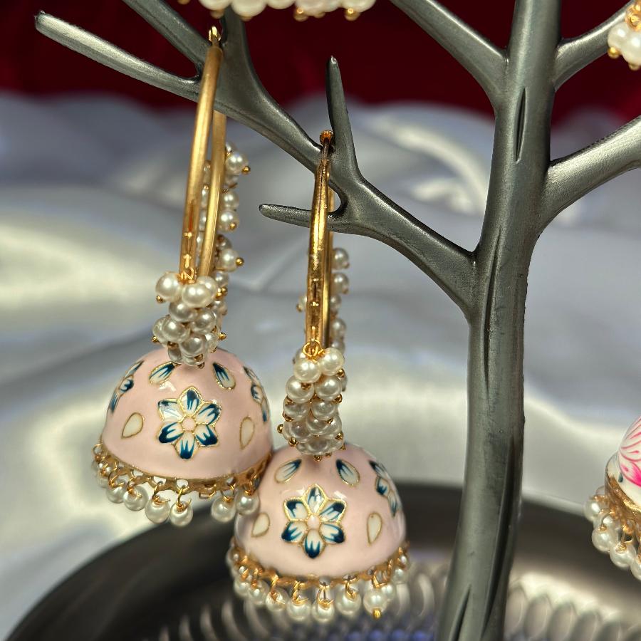 Jhumkay Floral Enamel (White, Tea Green & Tea Pink)