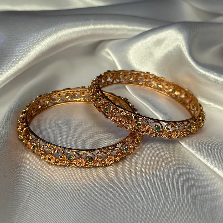 Bangles 22 Carat Gold Plated Zircon Red & Green