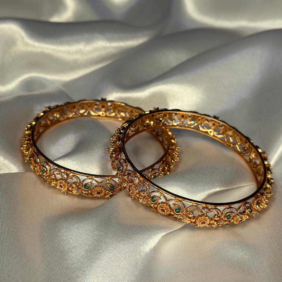 Bangles 22 Carat Gold Plated Zircon Red & Green