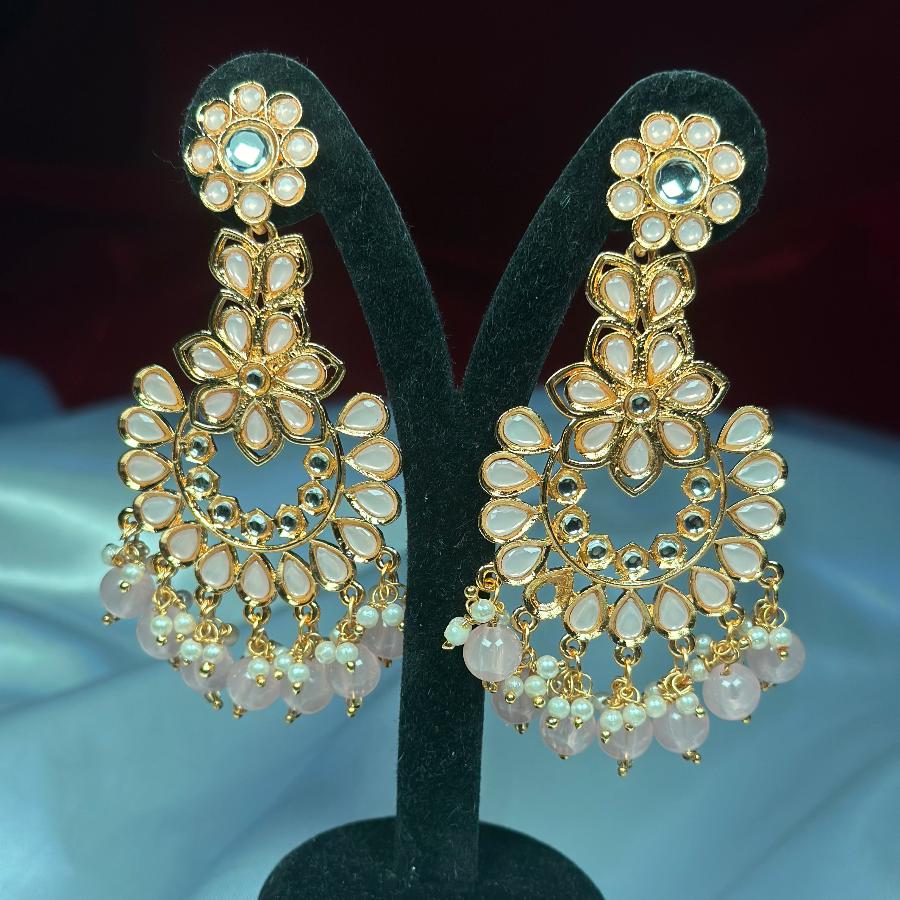 Earrings Kundan Studded in Tea Pink