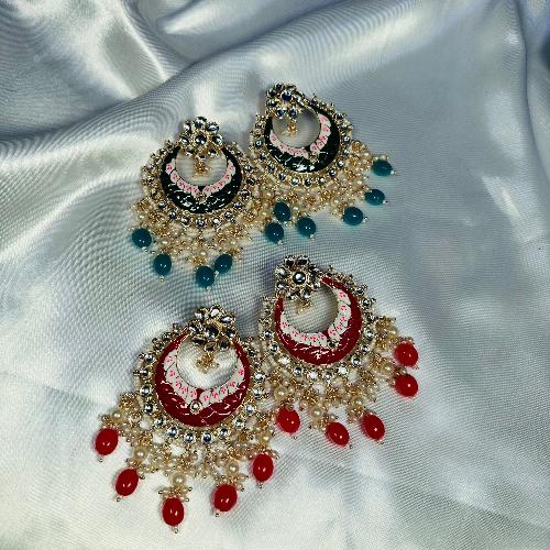 Kundan Enamel Chandbali Long Earrings