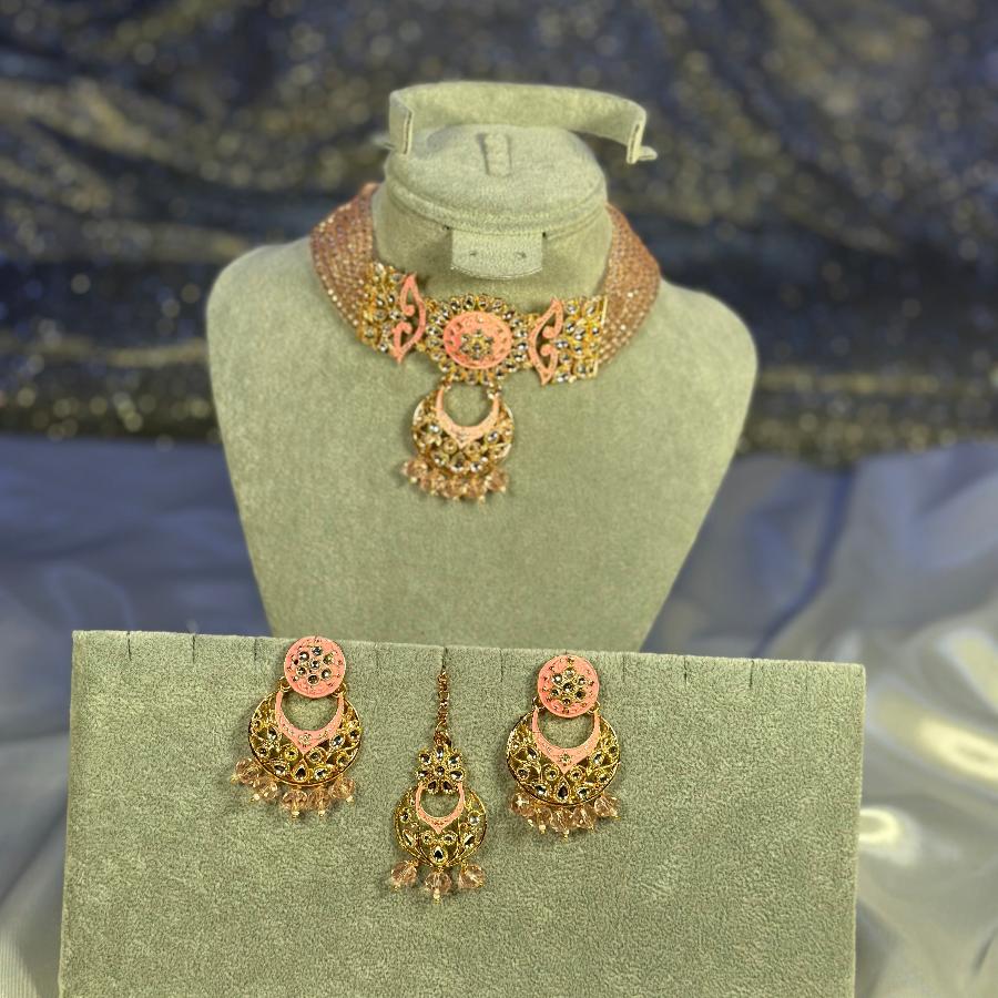 Necklace Choker Tea-Pink Set
