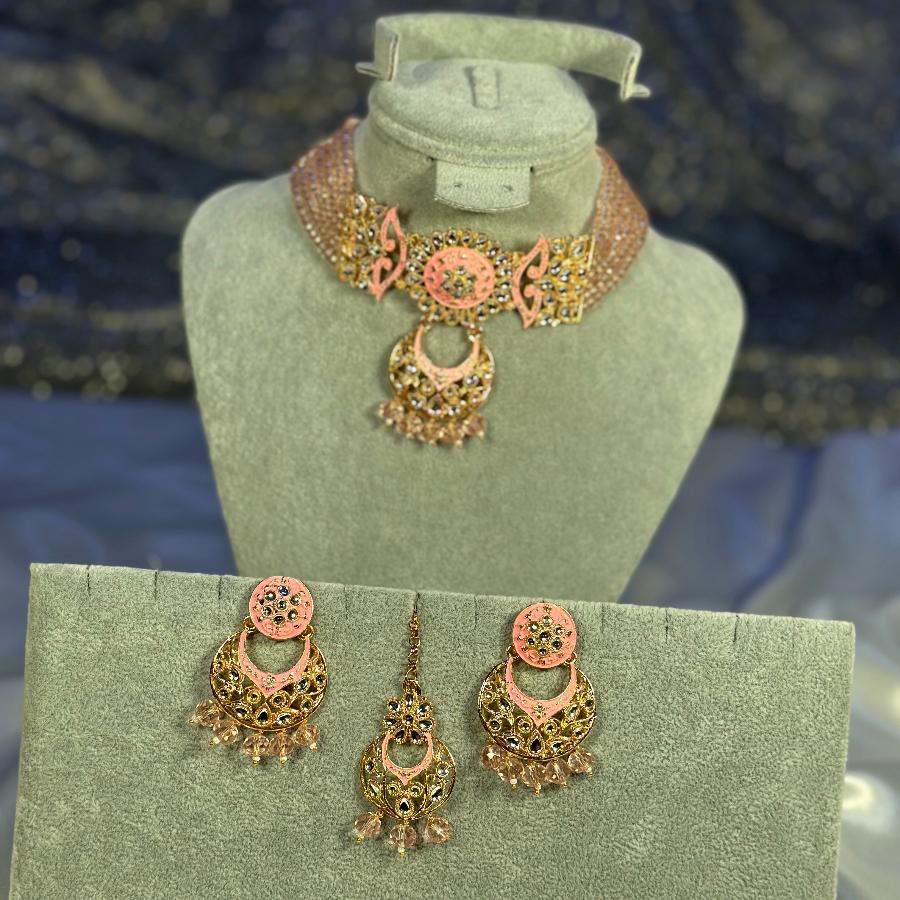 Necklace Choker Tea-Pink Set