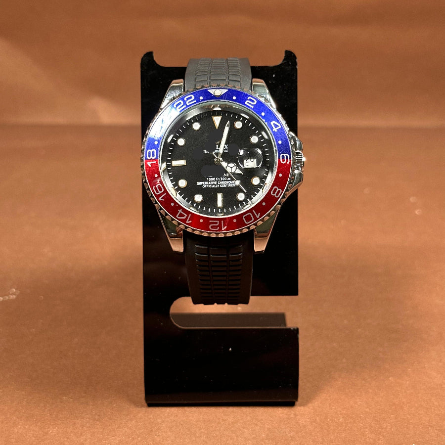 Luxury Oyster Style Men’s Watch – Black Dial with Pepsi Bezel