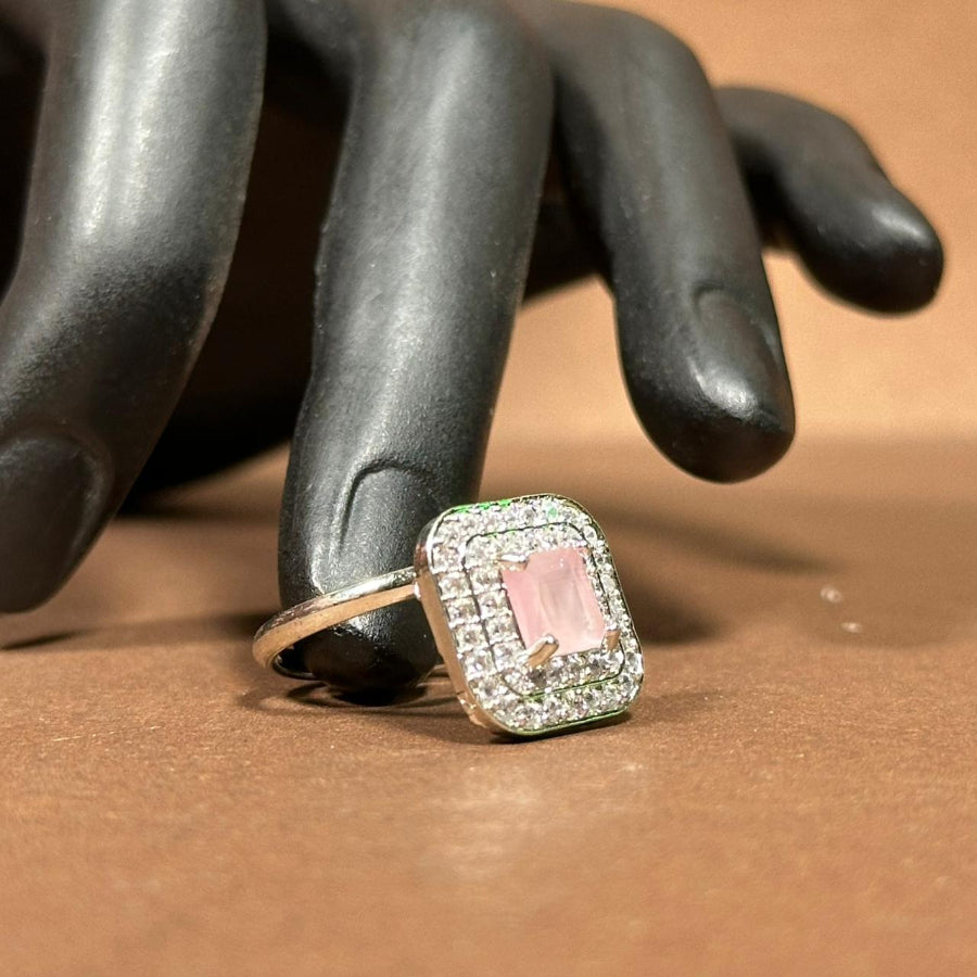 Mehreen Silver Ring Green and Light Pink