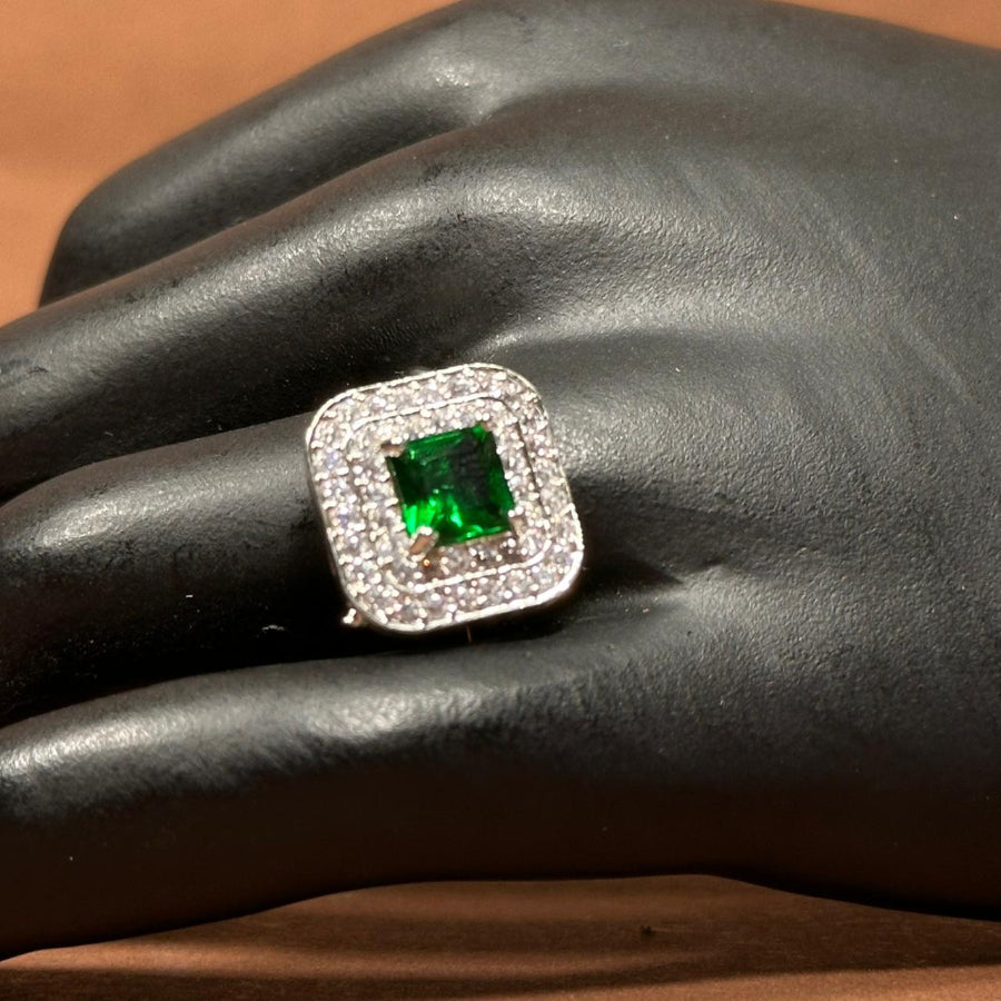 Mehreen Silver Ring Green and Light Pink