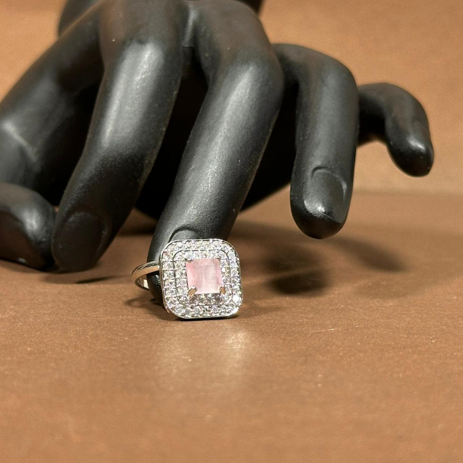 Mehreen Silver Ring Green and Light Pink
