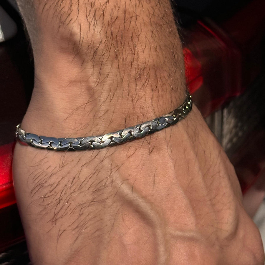 Men's Silver Bean Chain Bracelet