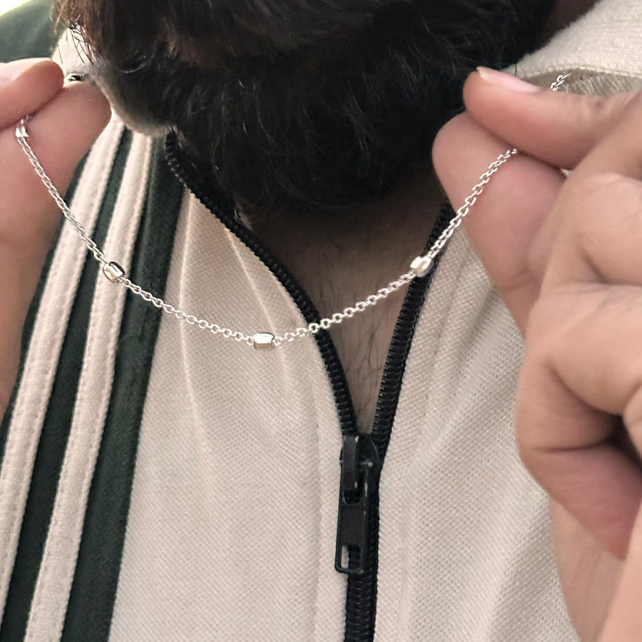 Men's Silver Rectangle Shaped Ball's Chain Necklace