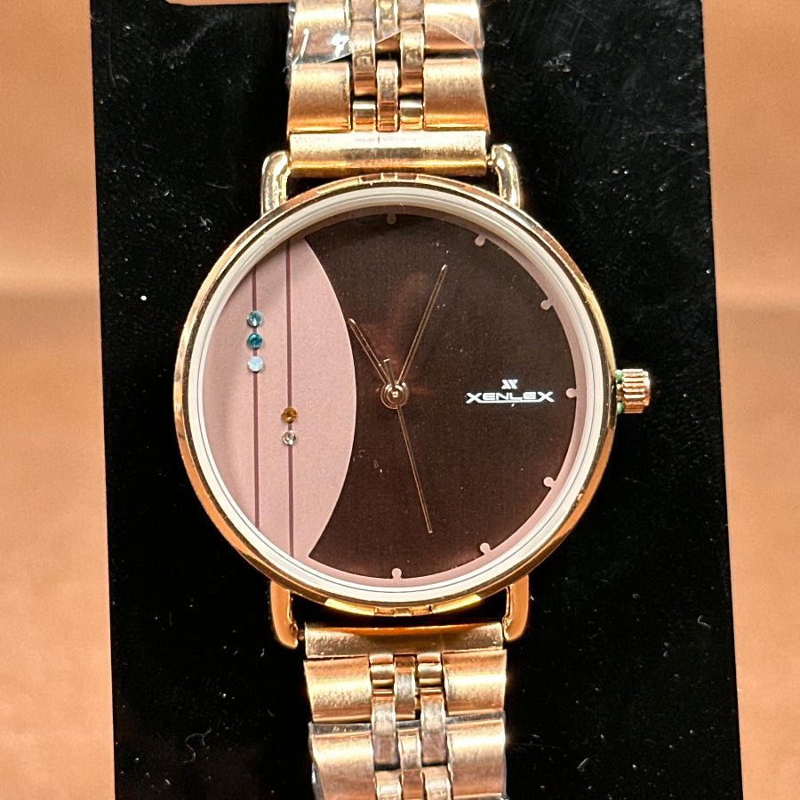 Original Xenlex for Women Watch in Dual tone brown and pink gold color strap