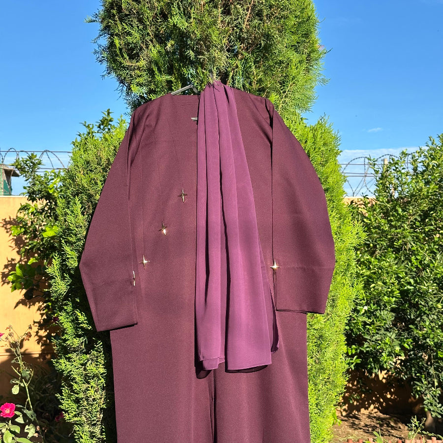 Premium Purple Abaya with Long Sleeves and Scarf