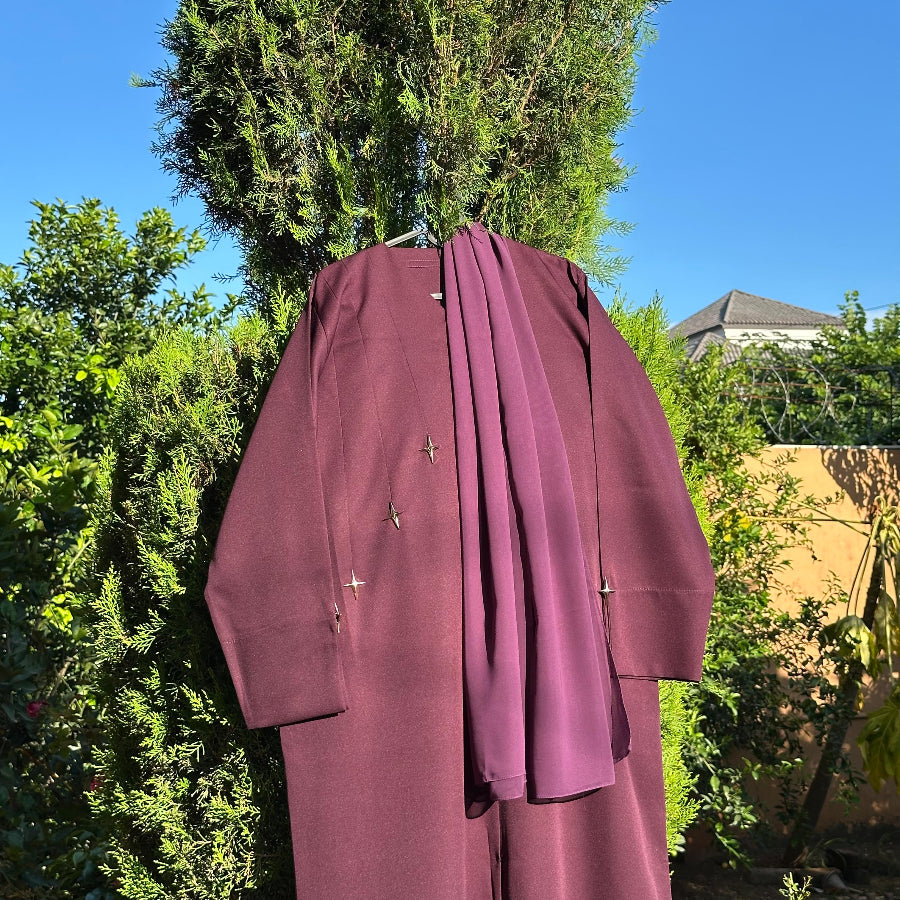 Premium Purple Abaya with Long Sleeves and Scarf