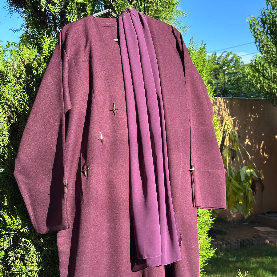 Premium Purple Abaya with Long Sleeves and Scarf