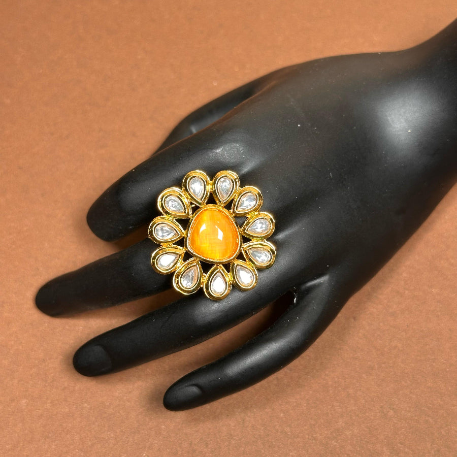 Roshan Phool Kundan Ring R3