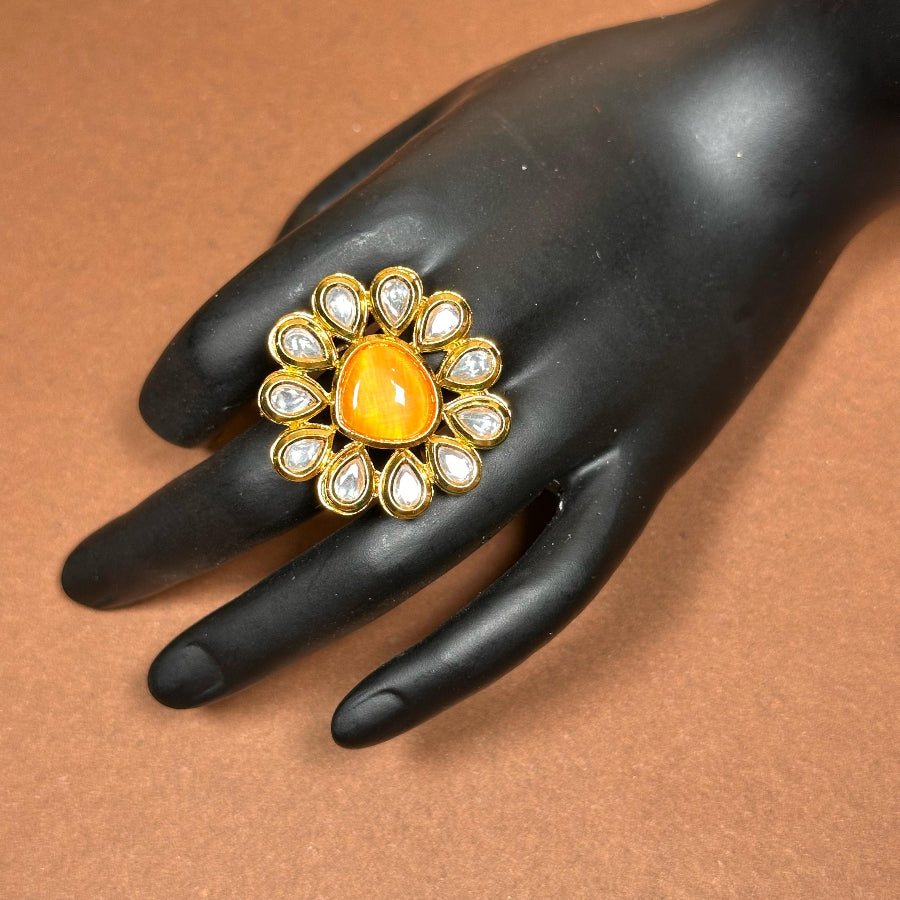Roshan Phool Kundan Ring R3