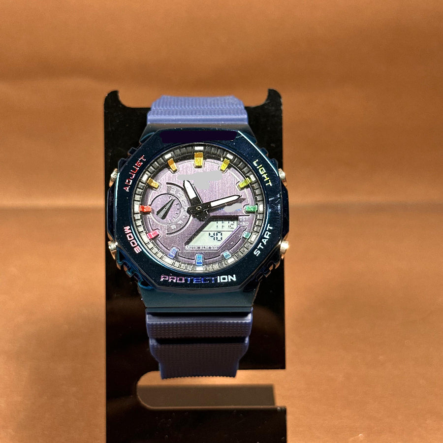Sport Digital-Analog Watch with Metal Bezel Available in Blue, Black and Lemon Strap