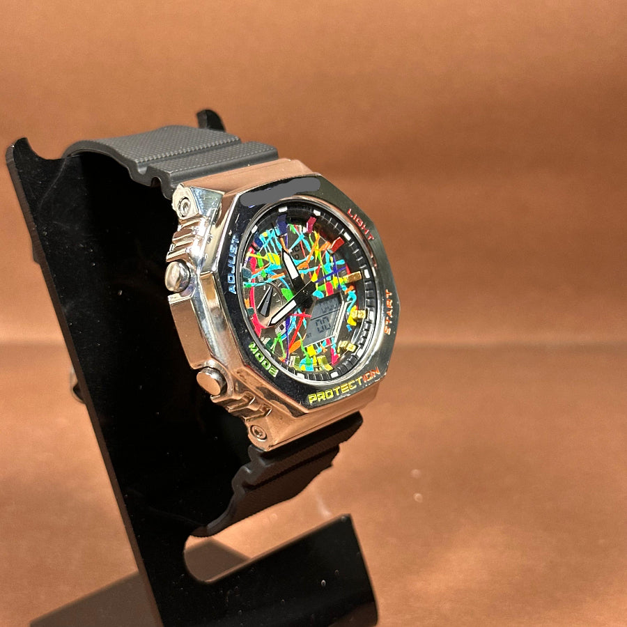 Sport Digital-Analog Watch with Metal Bezel Available in Blue, Black and Lemon Strap