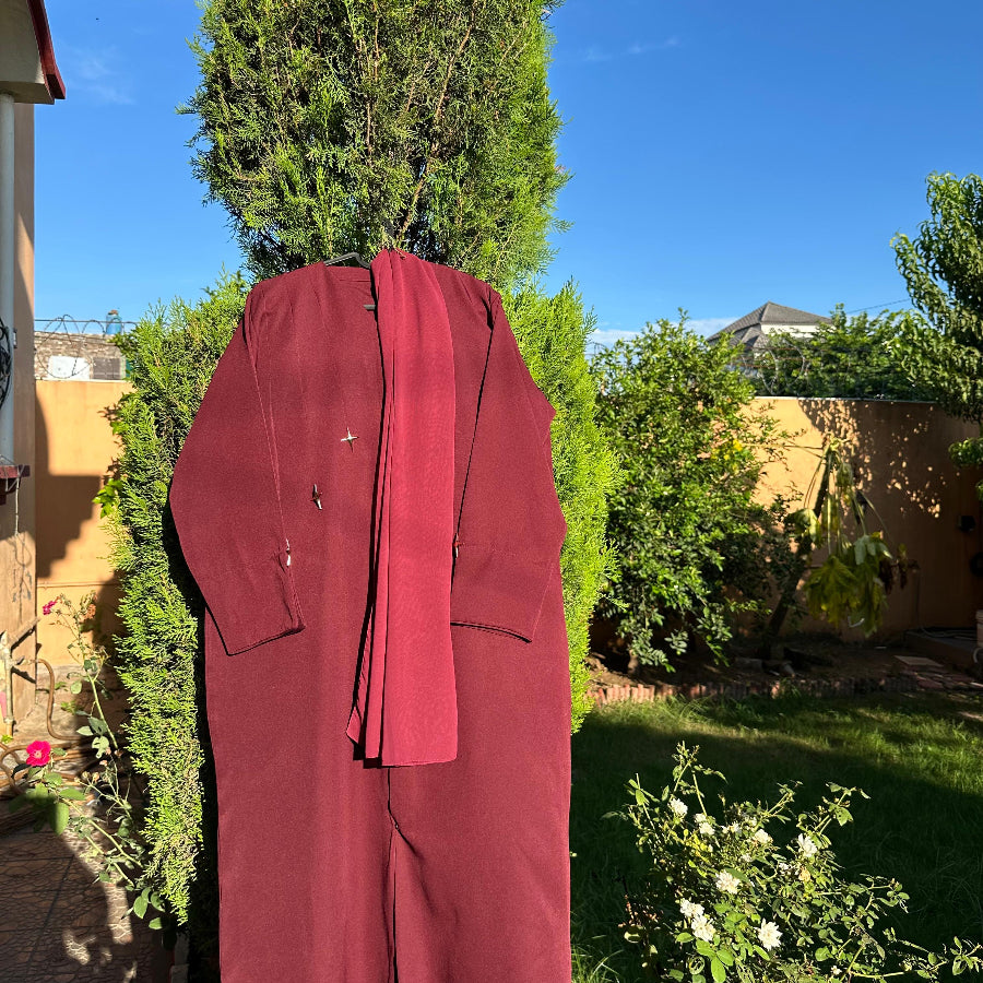 Women’s Modest Wear – Maroon Abaya with Scarf Included