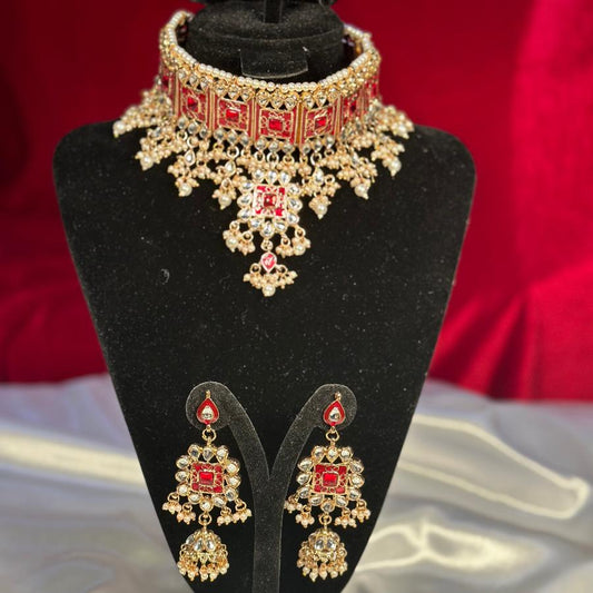 Kundan Necklace Choker Red Set