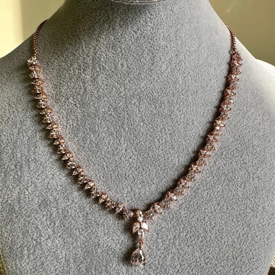 American Diamond And Cubic Zircon 18 Carat Necklace Set in Rose Gold