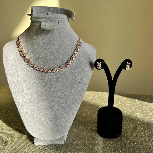 American Diamond And Cubic Zircon 18 Carat Necklace Set in Rose Gold