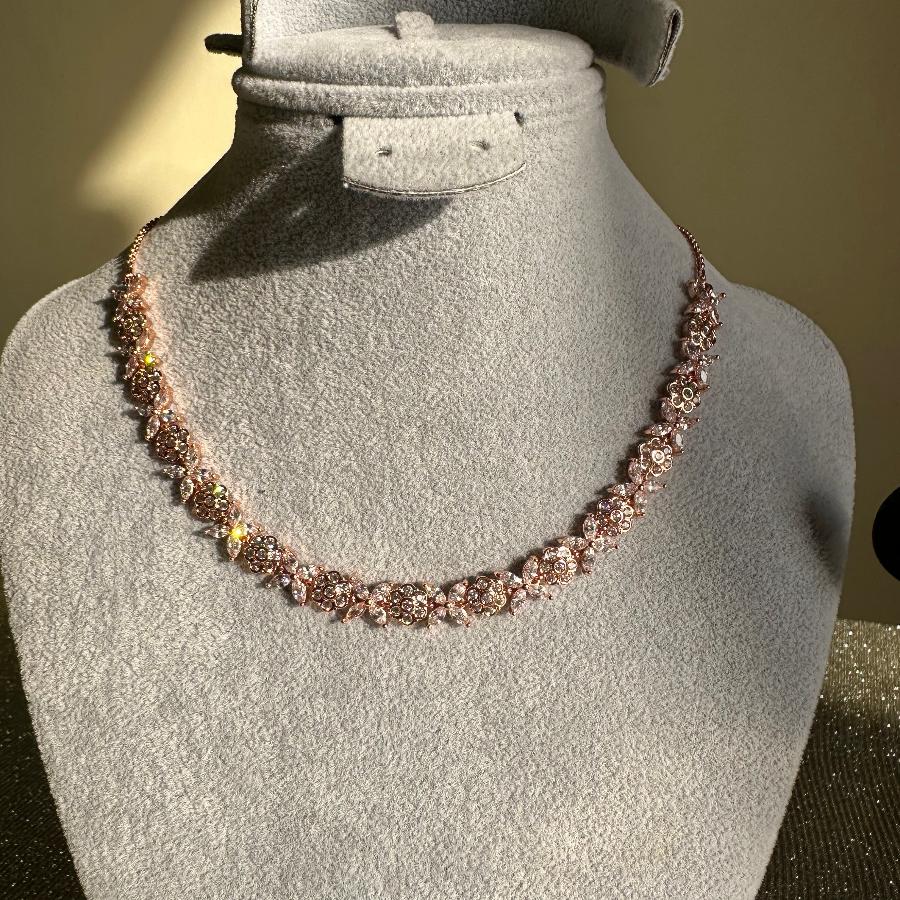 American Diamond And Cubic Zircon 18 Carat Necklace Set in Rose Gold