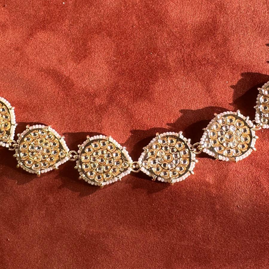 Kundan Matha Patti with Pearls and Beads White and Gold Color