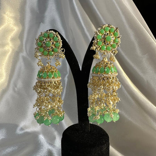 Earring in Chandelier Style in Light Green & Baby Pink