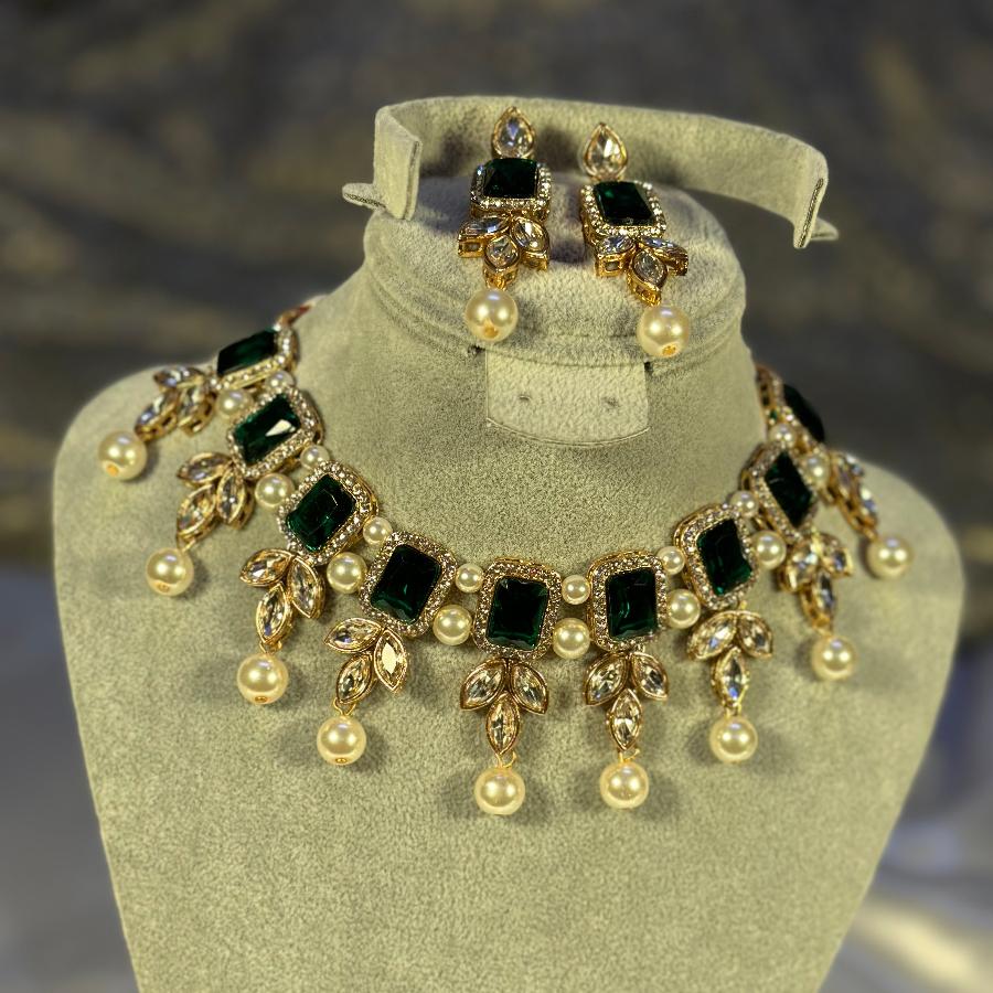 Kundan Necklace Green Set