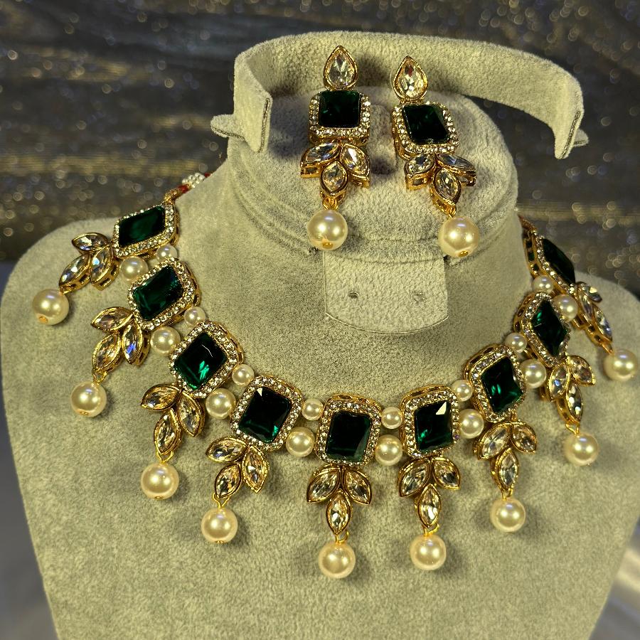 Kundan Necklace Green Set