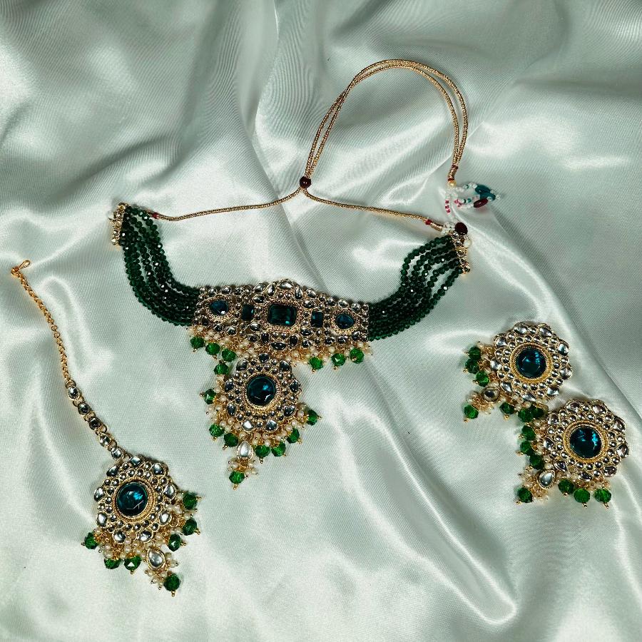 Kundan Necklace Green Set