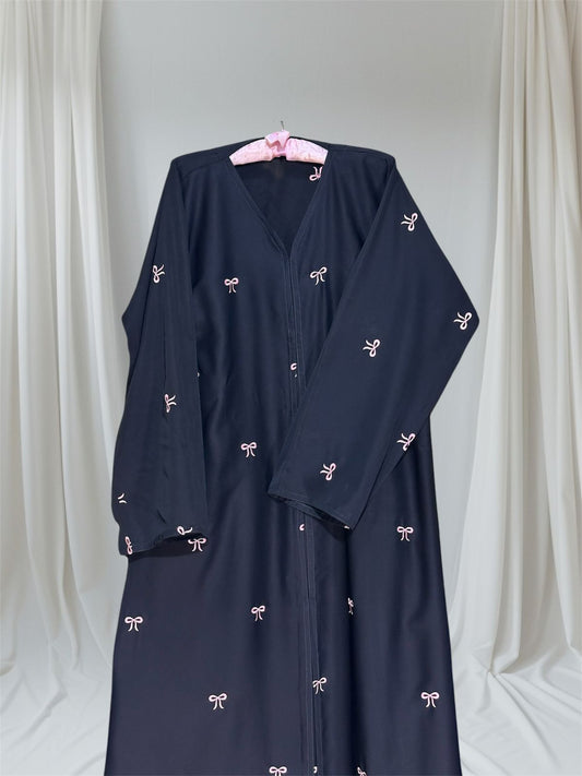 Abeer Luxe Abaya Pink Bow Embroidery