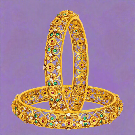 Bangles 22 Carat Gold Plated Zircon Red & Green