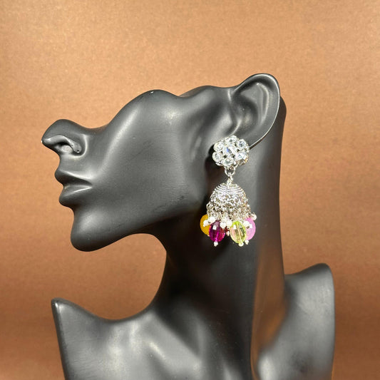 Earrings Silver Color With Multicolor beads