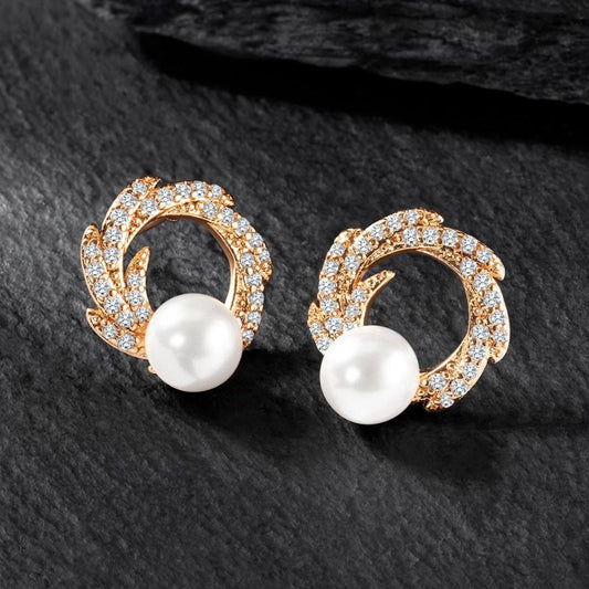 Earrings With American Diamond Cubic Zircon 18 Carat Rose Gold