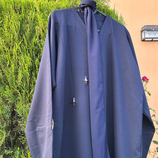 Elegant Dark Blue Abaya with Matching Scarf – Modest Wear for Women