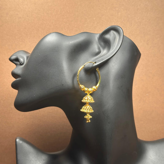 Gold Plated Earrings with 3 Jhumki Dangle Style