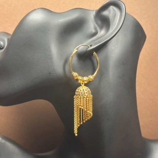 Gold Plated Hoop Earrings with Chain Tassel Drop