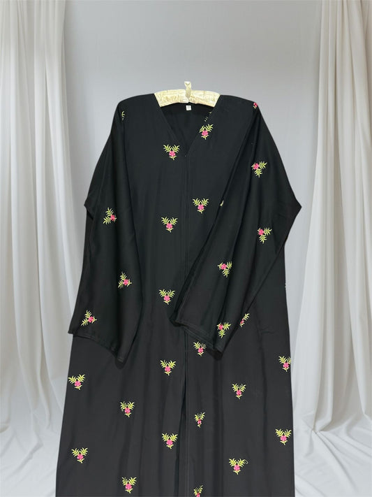 Gulnaar Rose Abaya Pink Embroidery 