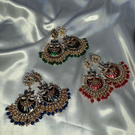 Kundan Ethnic Faux Enamel Earrings Green & Blue