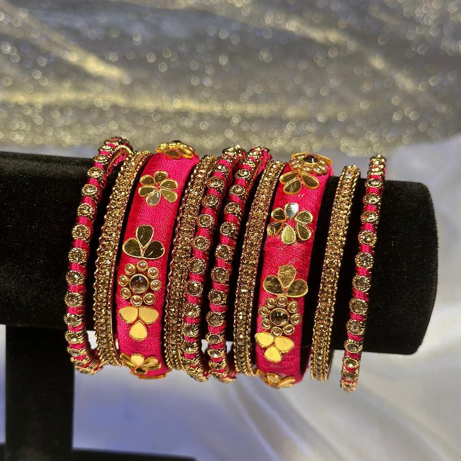 Bangles Hand Work Embroidery Pink and Golden