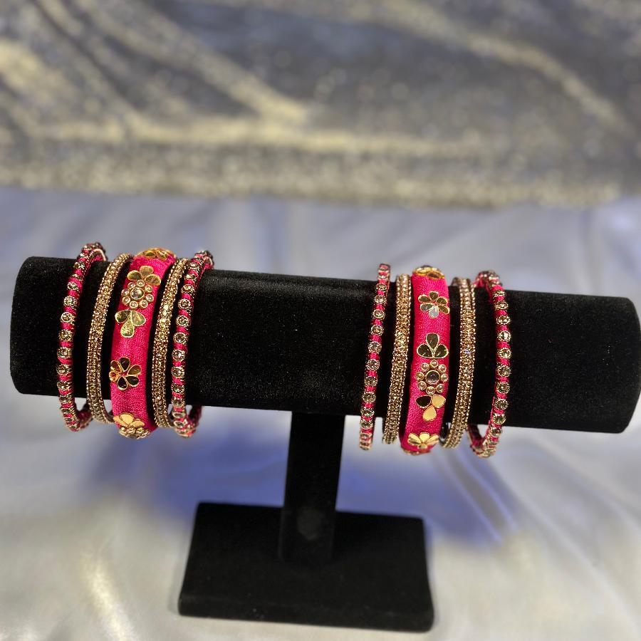 Bangles Hand Work Embroidery Pink and Golden