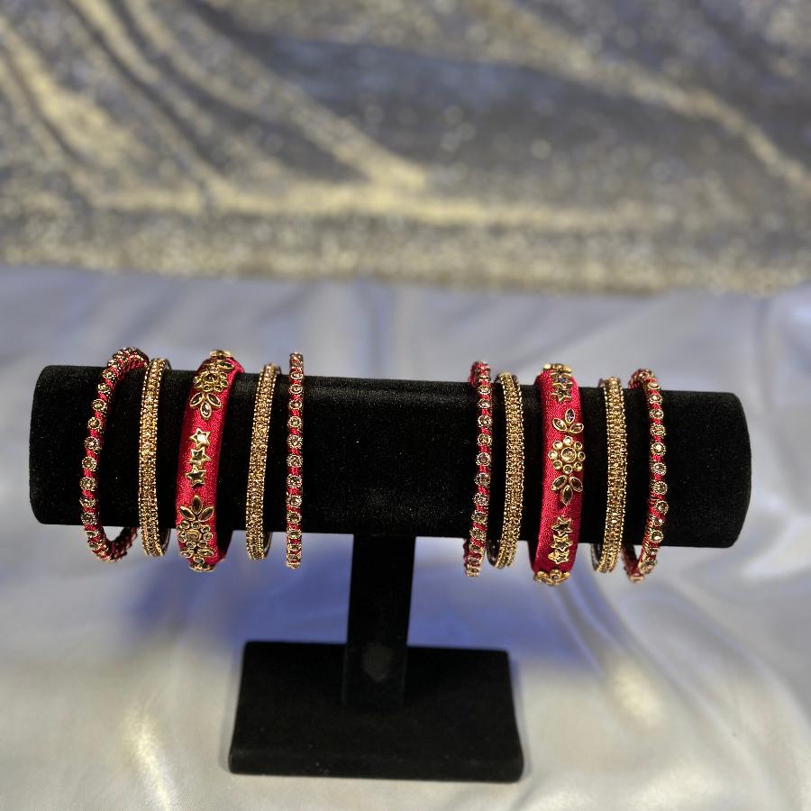 Bangles Hand Work Embroidery Maroon and Golden